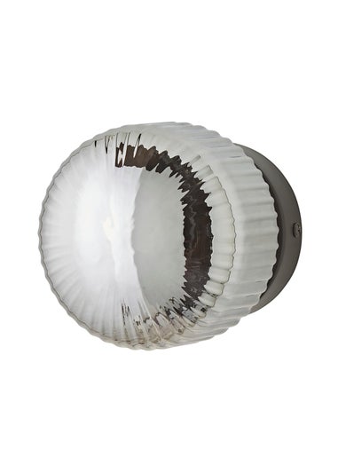 ValueLights Calpe Brushed Black Wall Light Ribbed Smoked Shade