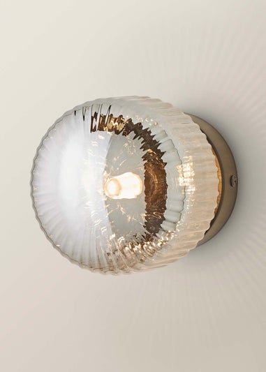 ValueLights Calpe Brushed Black Wall Light Ribbed Smoked Shade