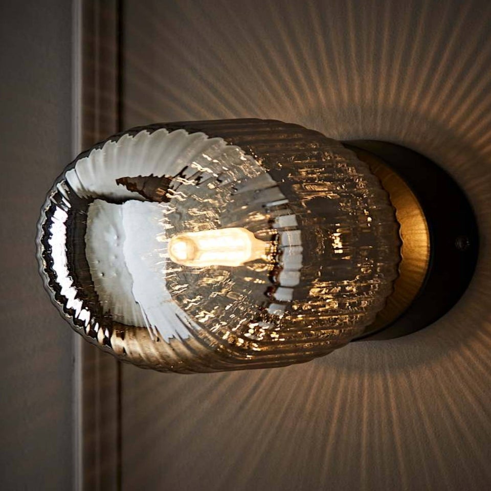 ValueLights Calpe Brushed Black Wall Light Ribbed Smoked Shade