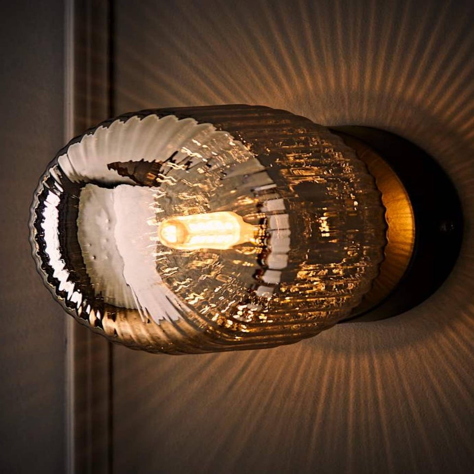 ValueLights Calpe Brushed Black Wall Light Ribbed Smoked Shade