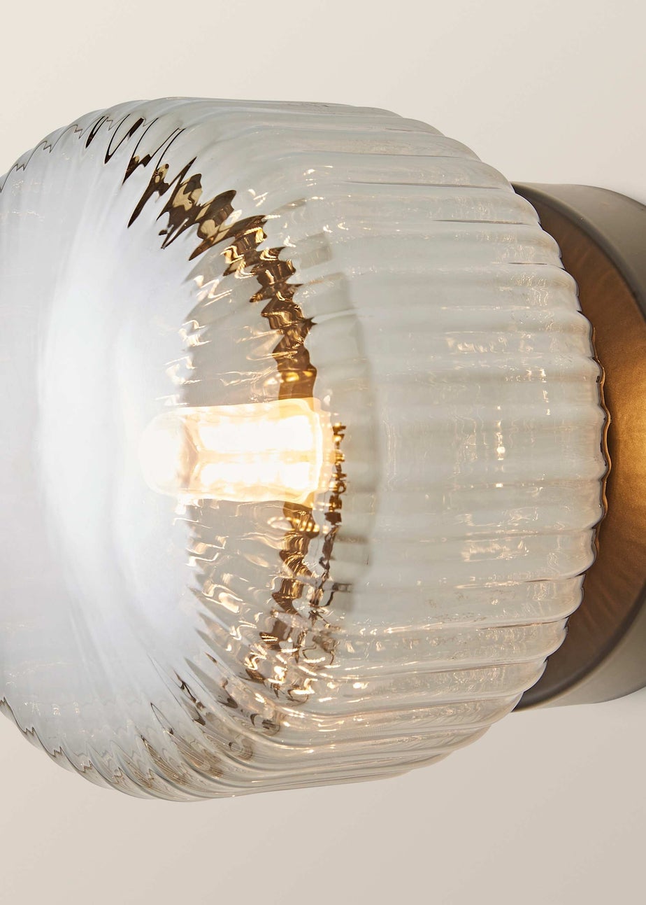 ValueLights Calpe Brushed Black Wall Light Ribbed Smoked Shade