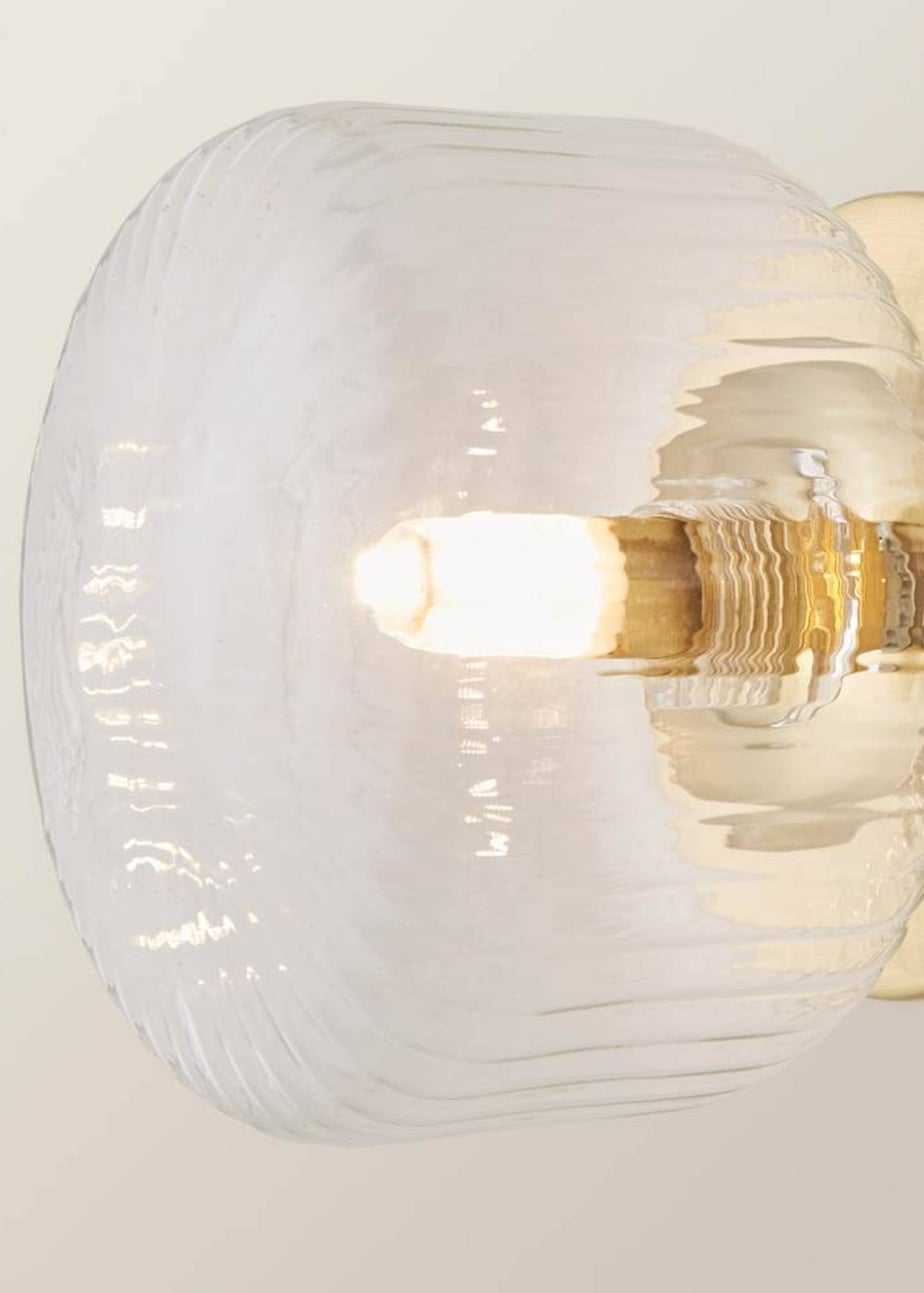 ValueLights Calpe Brushed Gold Flush Wall Light Ribbed Clear Shade