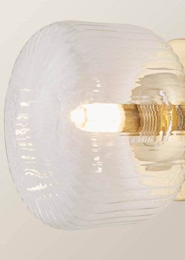 ValueLights Calpe Brushed Gold Flush Wall Light Ribbed Clear Shade