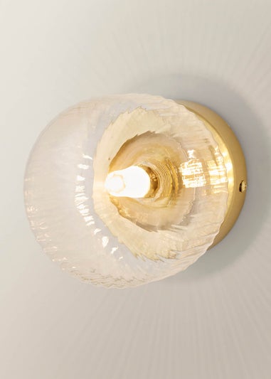 ValueLights Calpe Brushed Gold Flush Wall Light Ribbed Clear Shade