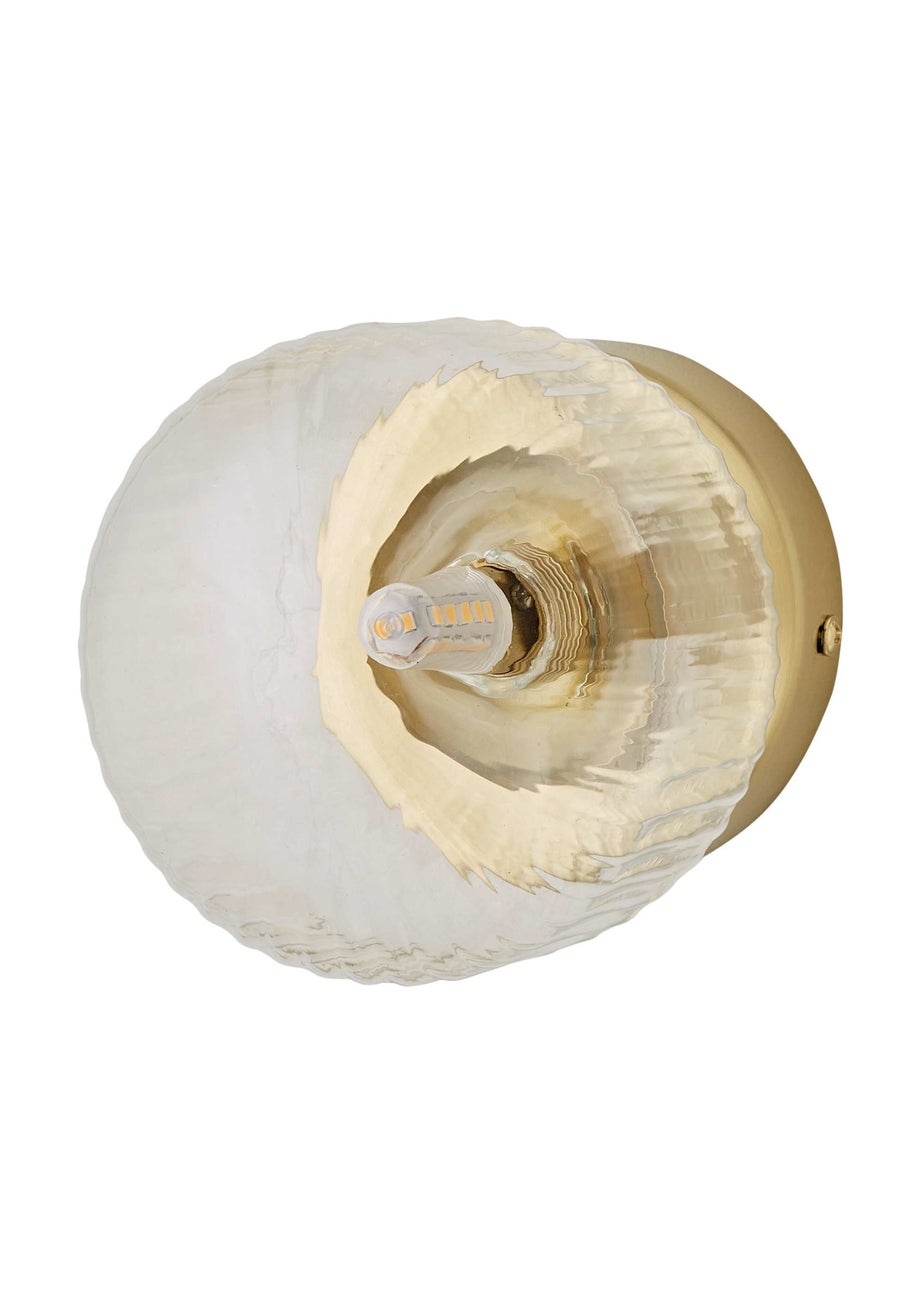 ValueLights Calpe Brushed Gold Flush Wall Light Ribbed Clear Shade