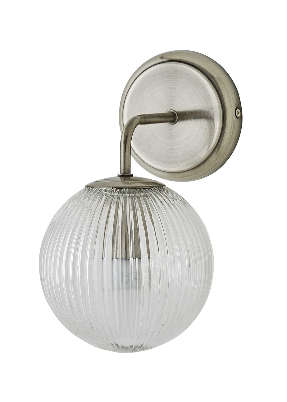 ValueLights Kempton Brushed Chrome Wall Light Ribbed Globe Shade