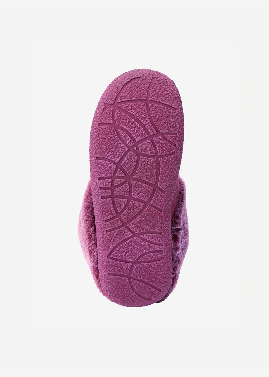 Cotton Traders Burgundy Moccasin Faux Fur Collar Slippers