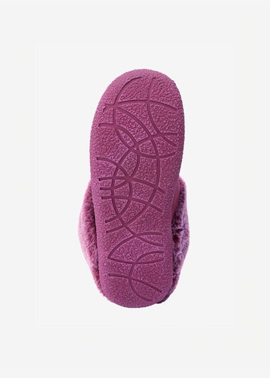 Cotton Traders Burgundy Moccasin Faux Fur Collar Slippers