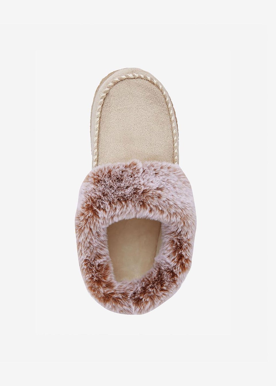 Cotton Traders Parchment Moccasin Faux Fur Collar Slippers