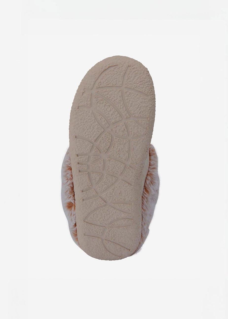 Cotton Traders Parchment Moccasin Faux Fur Collar Slippers