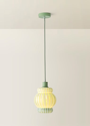 ValueLights Taffy Green Stripe Glass Pendant Ceiling Light