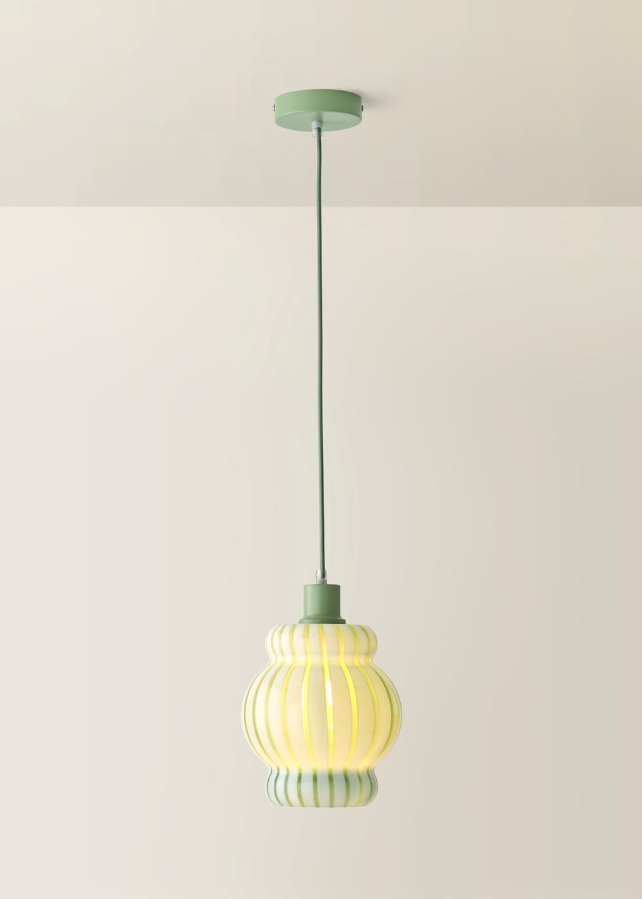 ValueLights Taffy Green Stripe Glass Pendant Ceiling Light
