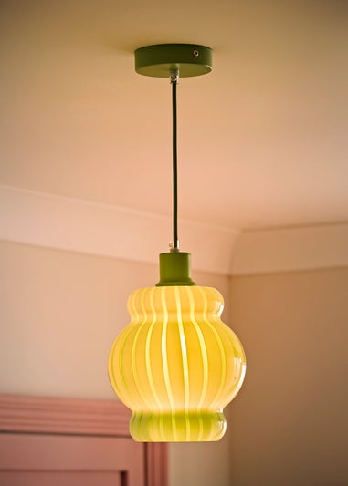 ValueLights Taffy Green Stripe Glass Pendant Ceiling Light