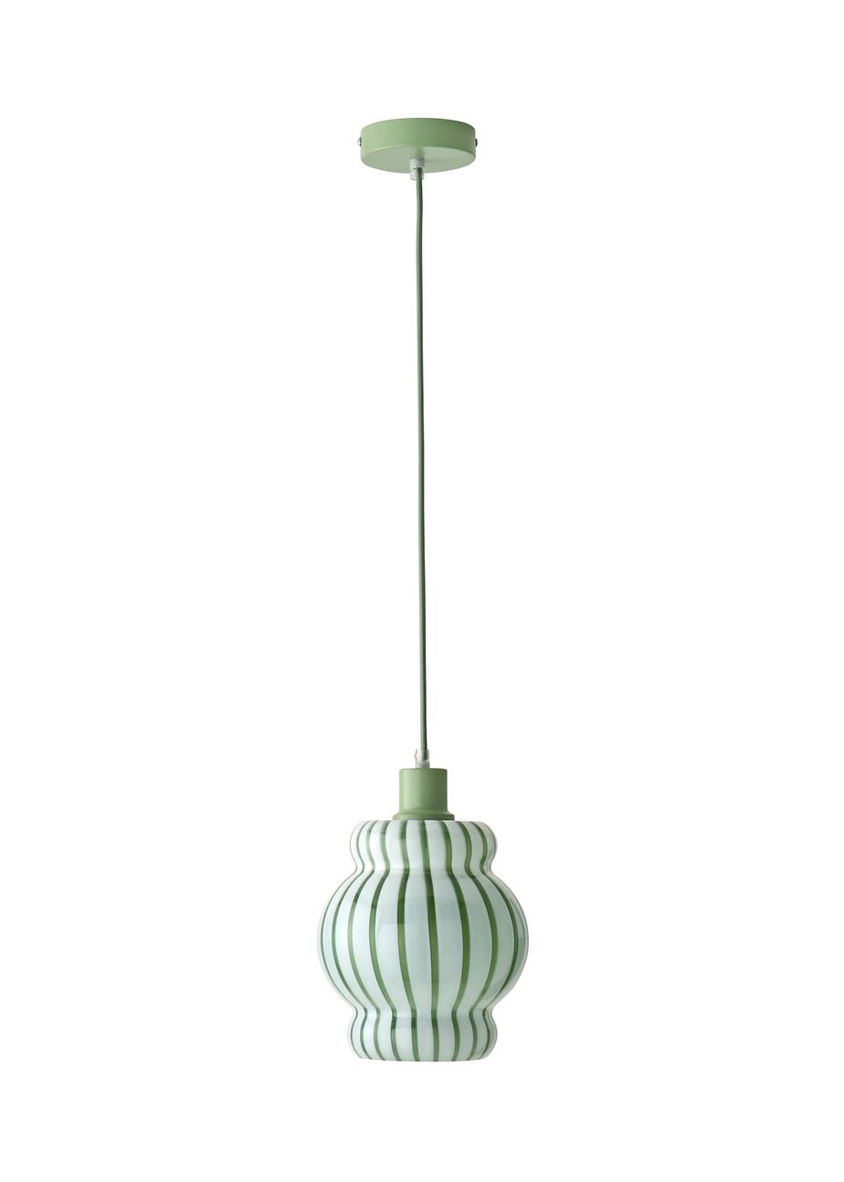 ValueLights Taffy Green Stripe Glass Pendant Ceiling Light