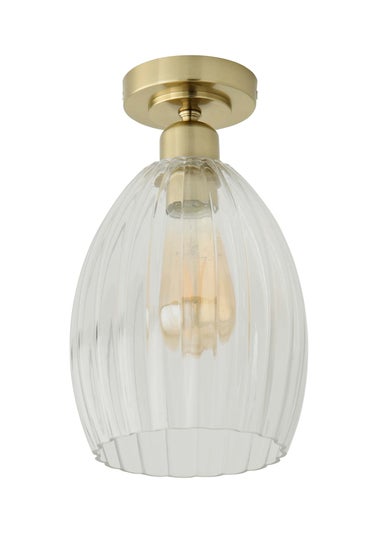 ValueLights Cheltenham Gold Flush Ceiling Light Ribbed Shade
