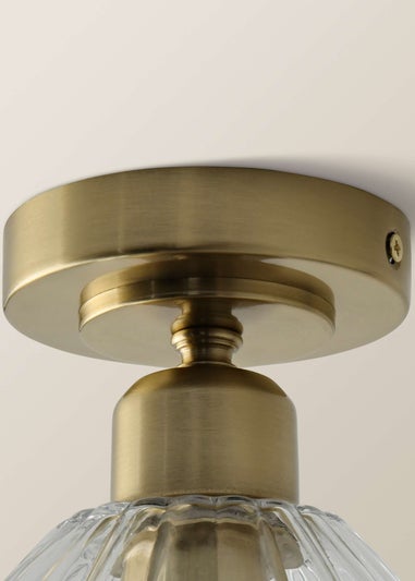 ValueLights Cheltenham Gold Flush Ceiling Light Ribbed Shade