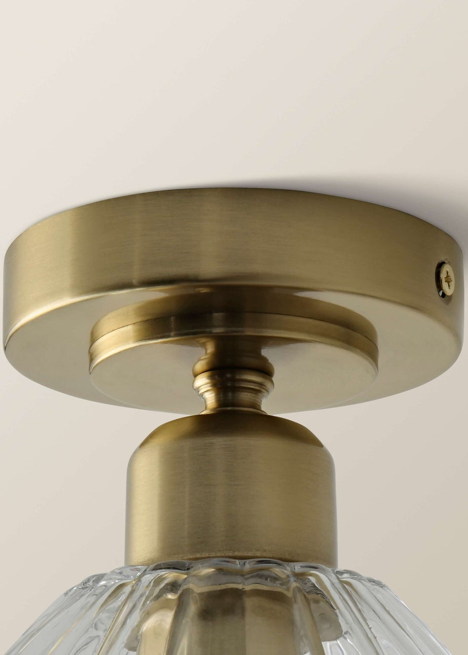 ValueLights Cheltenham Gold Flush Ceiling Light Ribbed Shade
