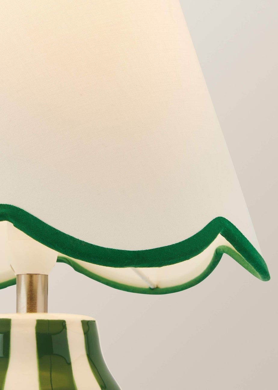 ValueLights Everie Green Stripe Table Lamp with Scallop Shade