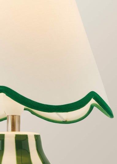 ValueLights Everie Green Stripe Table Lamp with Scallop Shade