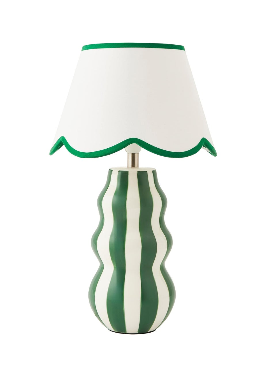 ValueLights Everie Green Stripe Table Lamp with Scallop Shade