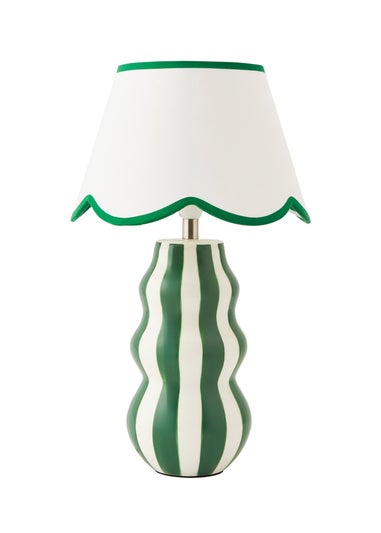 ValueLights Everie Green Stripe Table Lamp with Scallop Shade