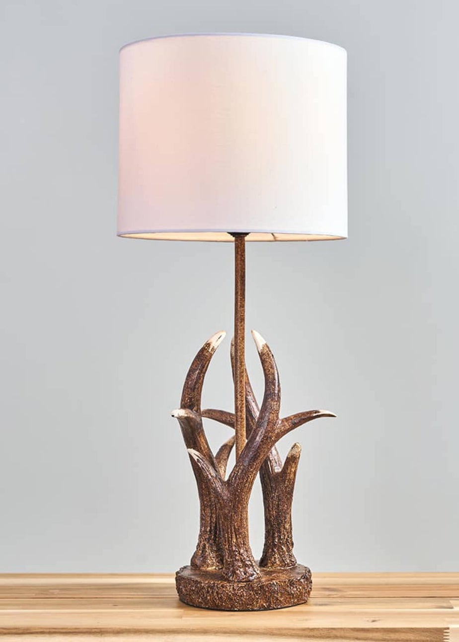 ValueLights Caribou Antler Natural Table Lamp with White Shade