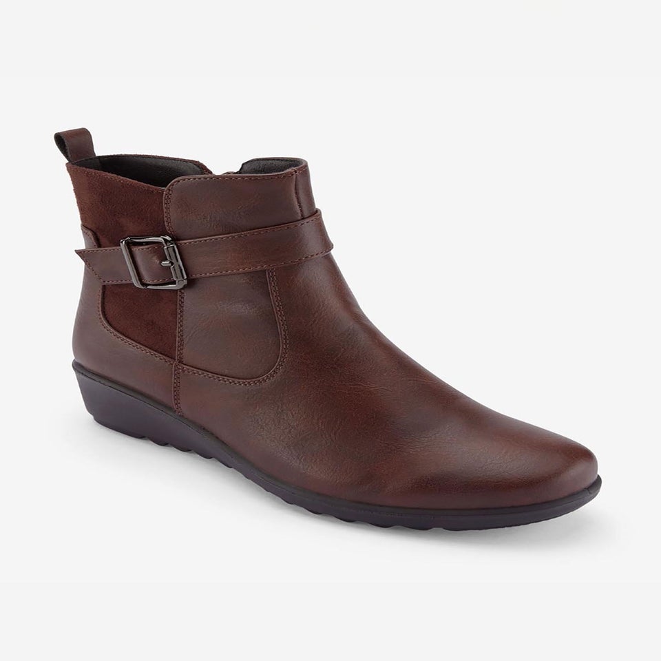 Cotton Traders Chocolate Flexisole Buckle Detail Ankle Boots