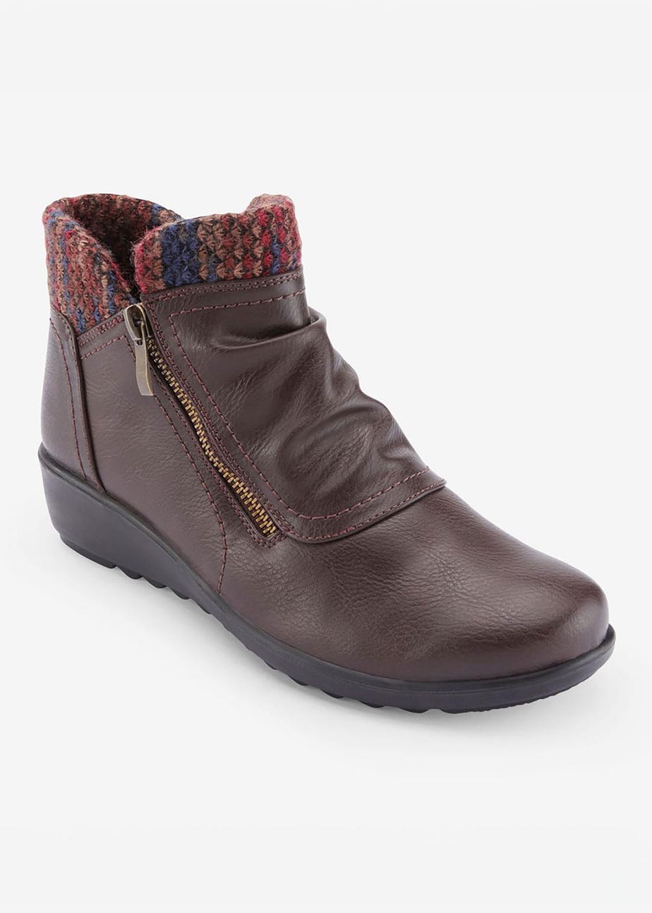 Cotton Traders Mocha Flexisole Knitted Collar Ankle Boots