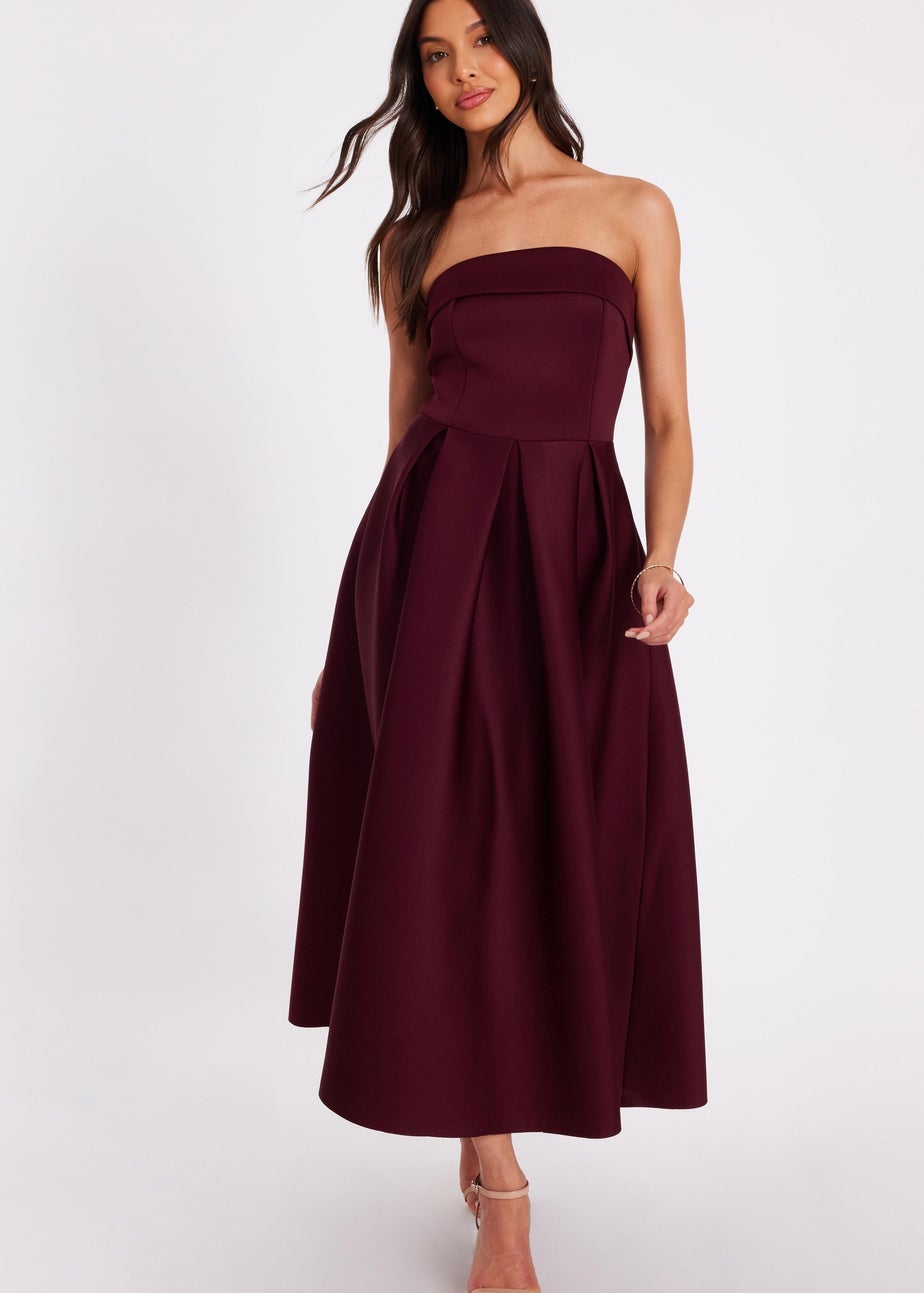 Quiz Burgundy Bandeau Skater Dress