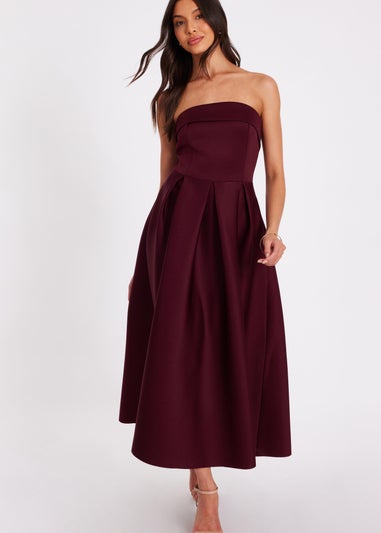 Quiz Burgundy Bandeau Skater Dress