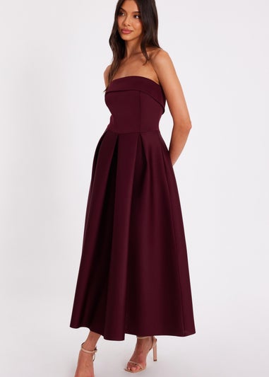 Quiz Burgundy Bandeau Skater Dress