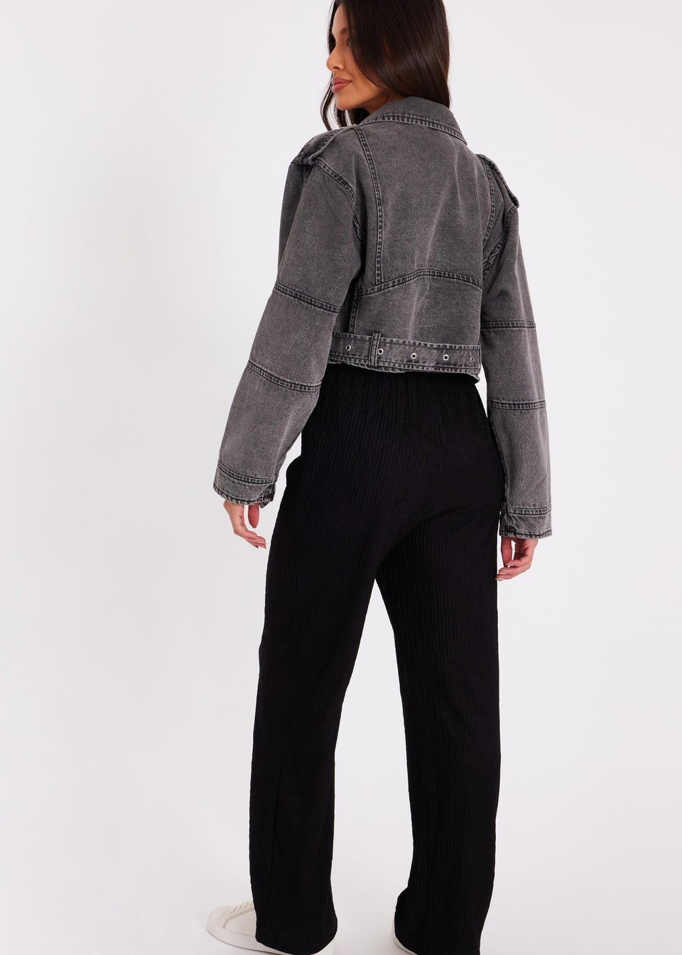 Quiz Grey Denim Biker Jacket