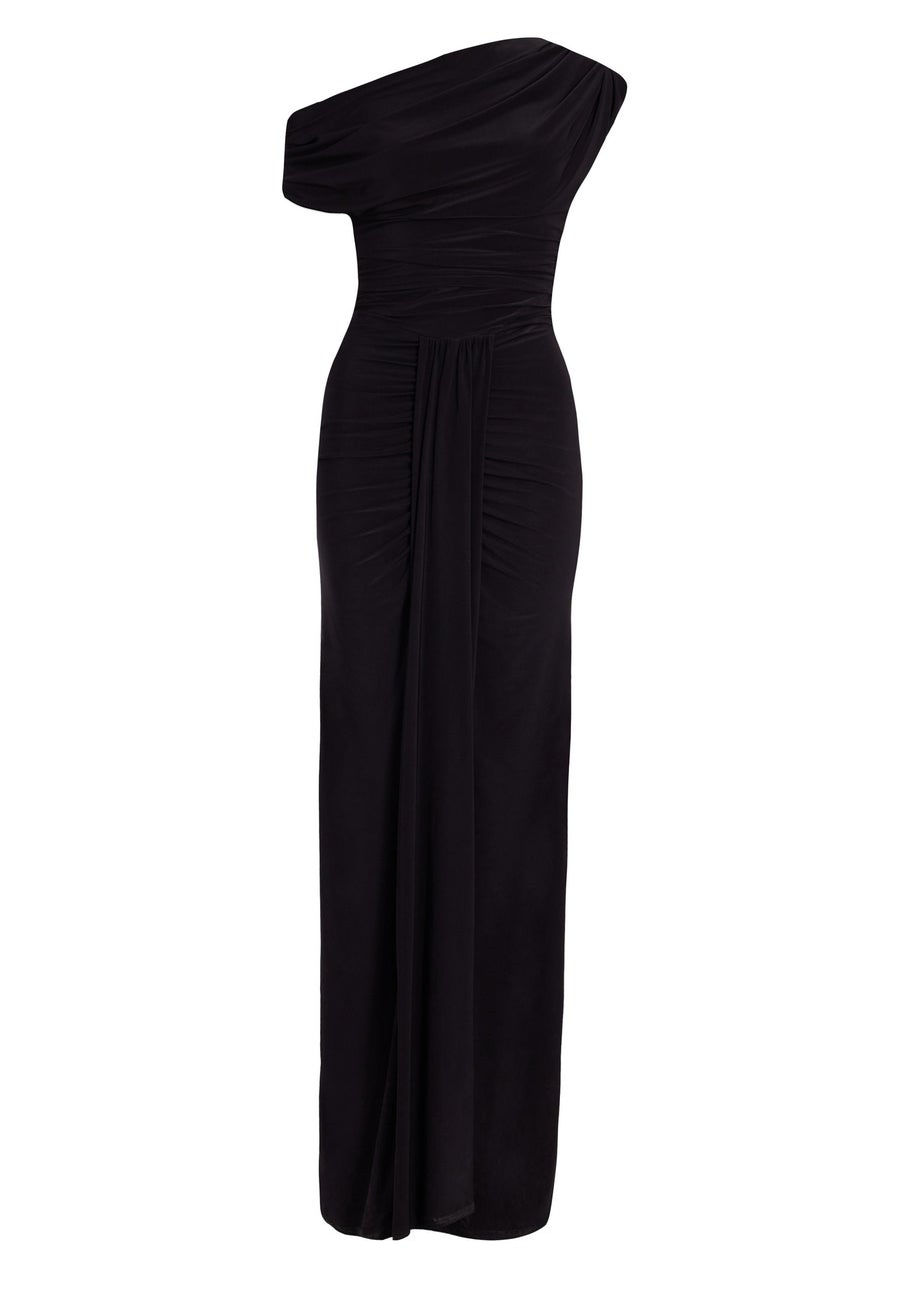 Quiz Black Drape Front Maxi Dress