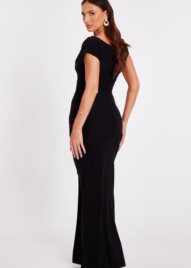 Quiz Black Drape Front Maxi Dress