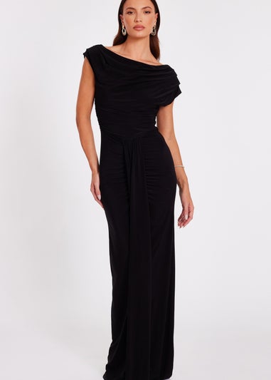 Quiz Black Drape Front Maxi Dress