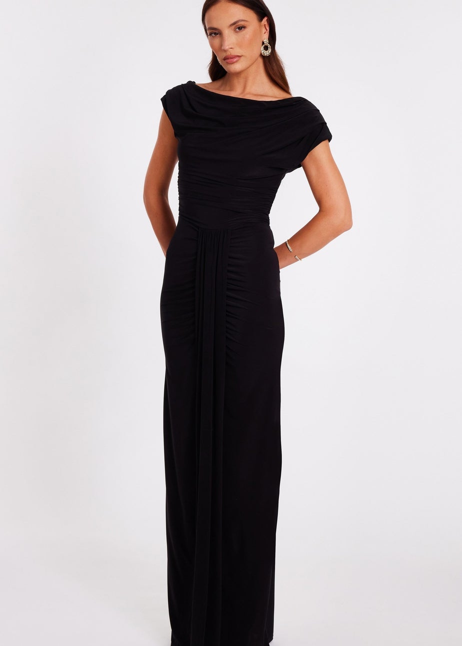 Quiz Black Drape Front Maxi Dress
