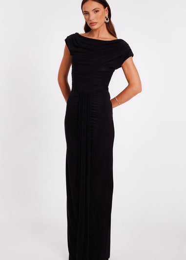 Quiz Black Drape Front Maxi Dress