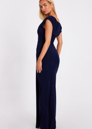 Quiz Navy Drape Front Maxi Dress
