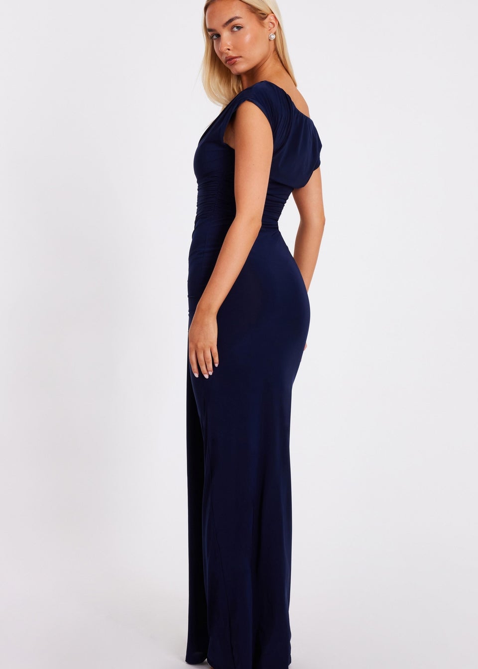 Quiz Navy Drape Front Maxi Dress