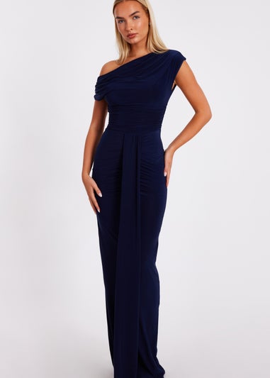 Quiz Navy Drape Front Maxi Dress