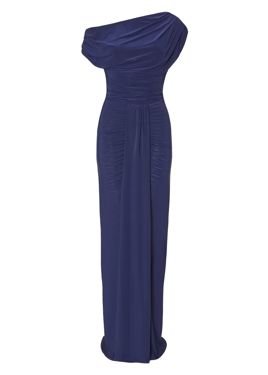 Quiz Navy Drape Front Maxi Dress