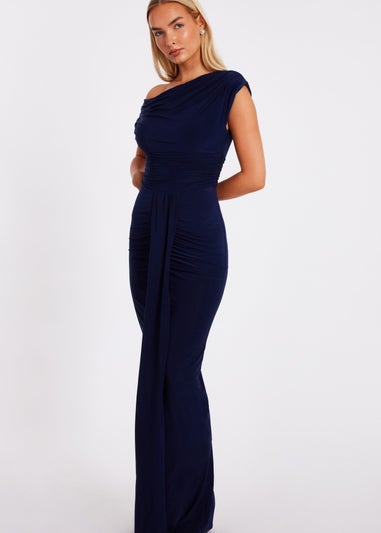 Quiz Navy Drape Front Maxi Dress