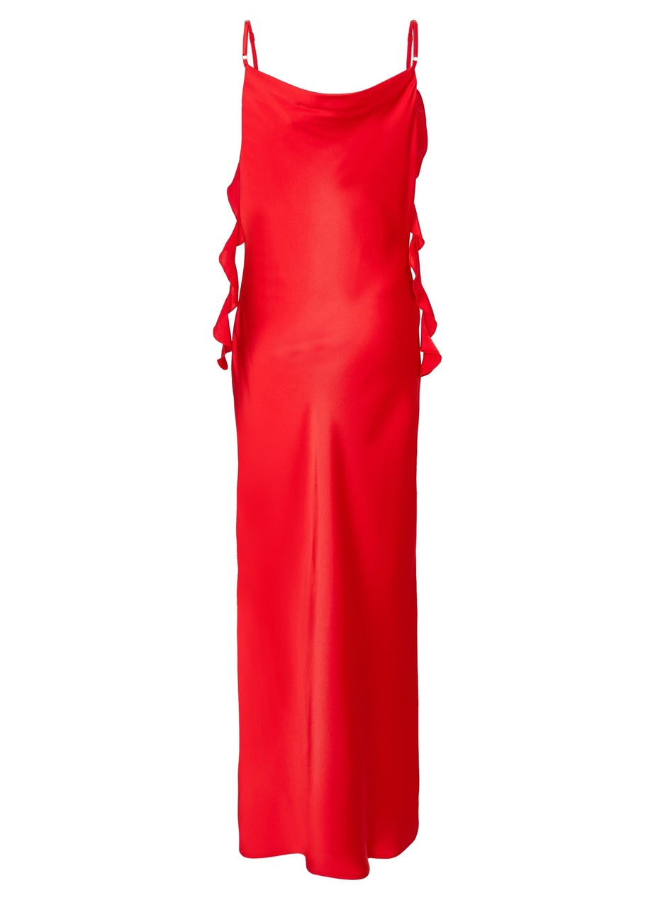 Quiz Red Satin Corsage Midaxi Dress