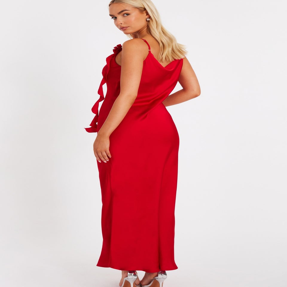 Quiz Red Satin Corsage Midaxi Dress