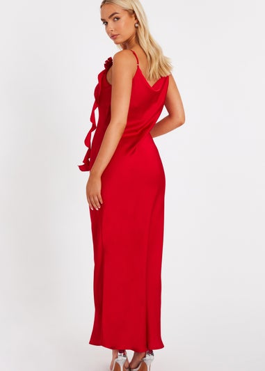 Quiz Red Satin Corsage Midaxi Dress