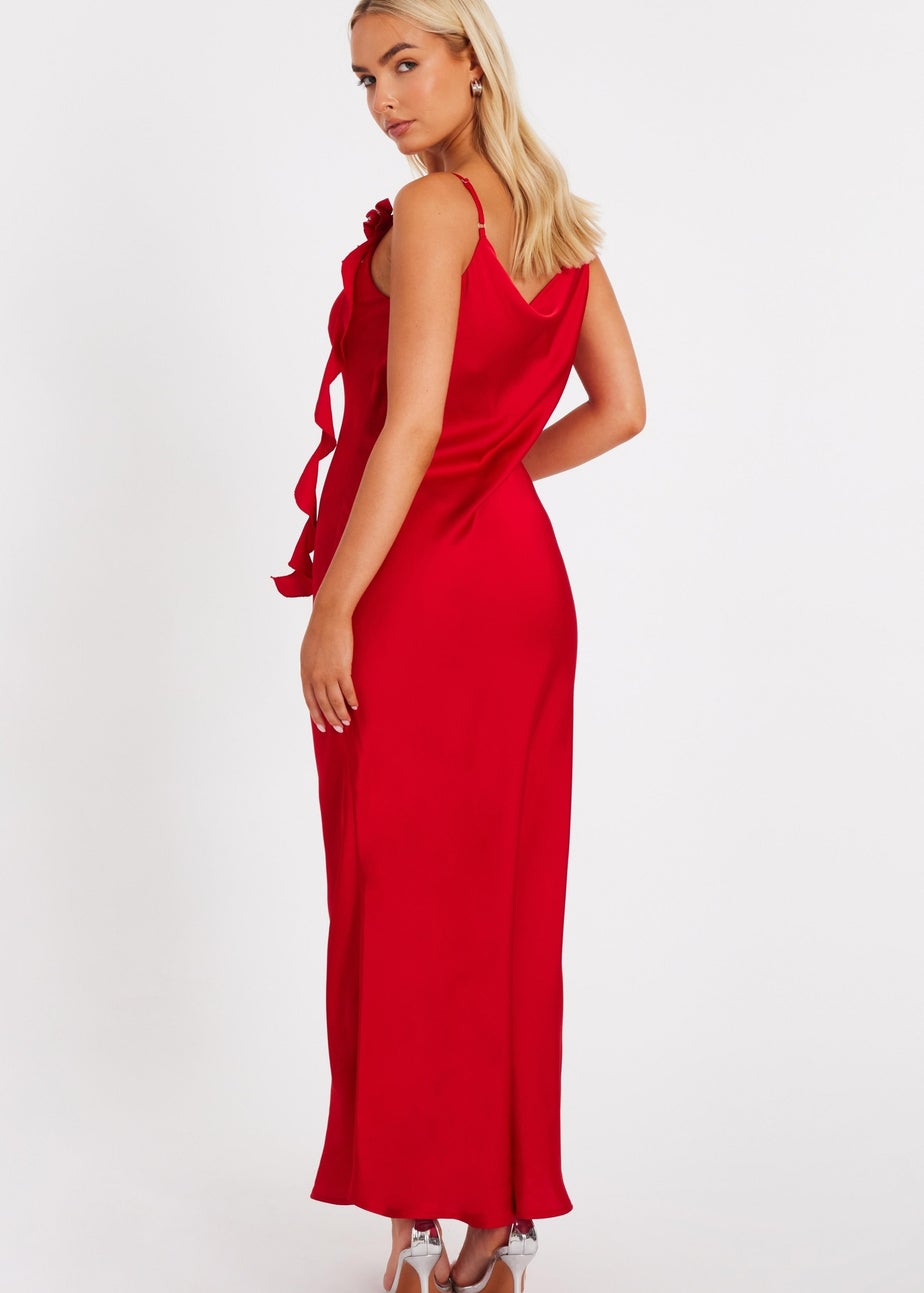 Quiz Red Satin Corsage Midaxi Dress