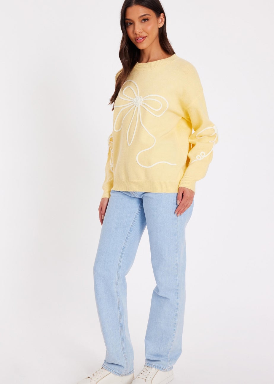 Quiz Yellow Stitch Bow Jumper