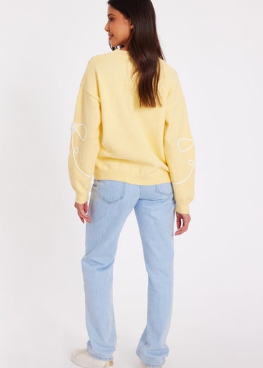 Quiz Yellow Stitch Bow Jumper