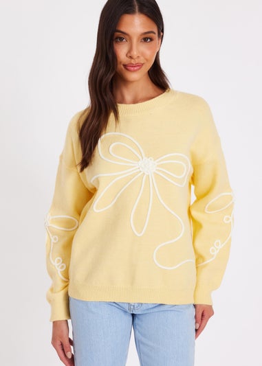 Quiz Yellow Stitch Bow Jumper