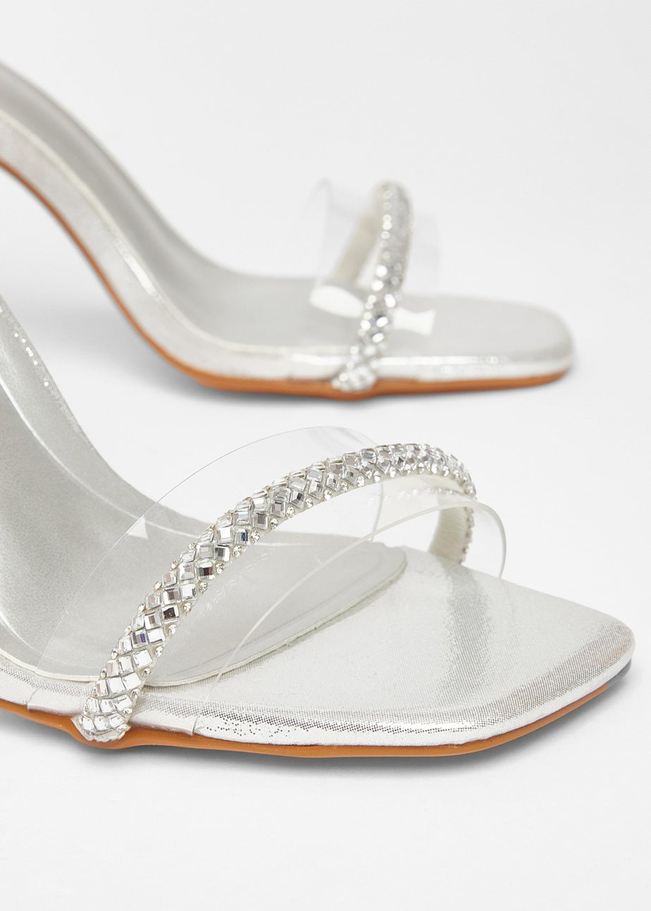 Quiz Silver Diamante Clear Block Heels